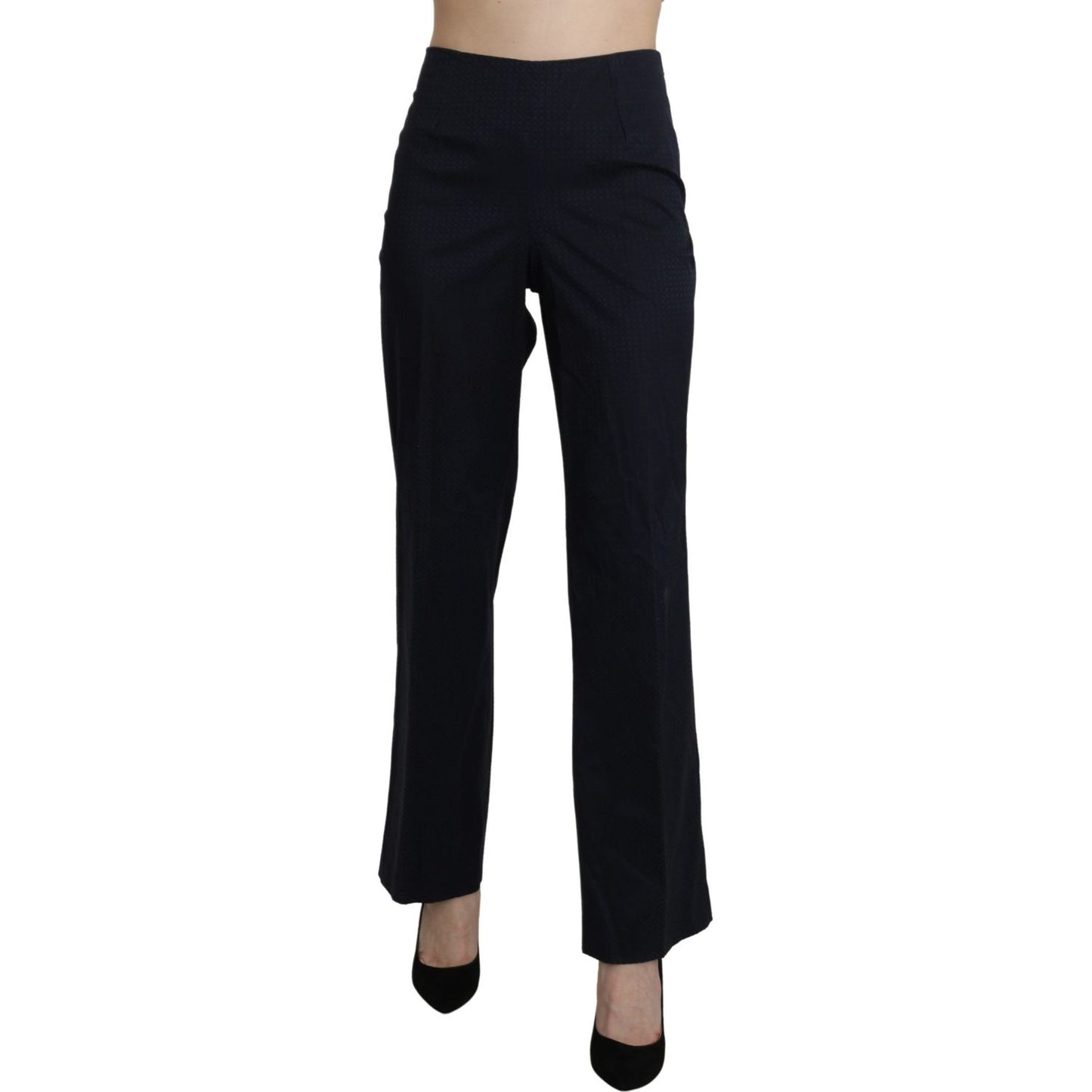 BENCIVENGA Navy Blue High Waist Straight Cotton Pants BENCIVENGA