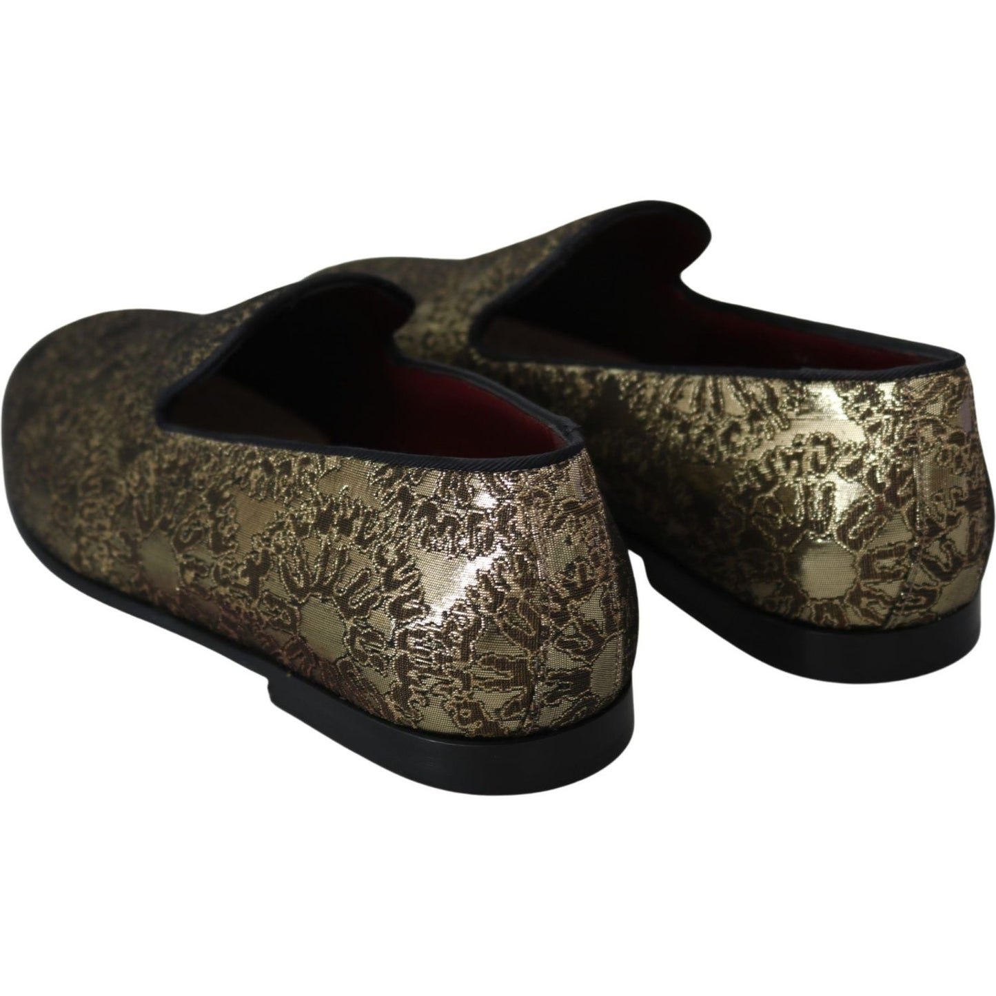 Dolce & Gabbana Gold Jacquard Flats Mens Loafers Shoes