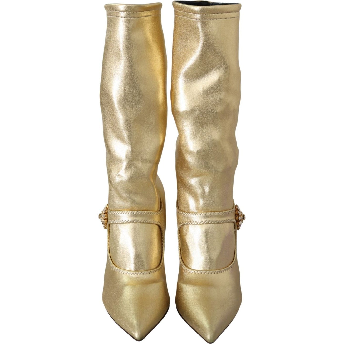 Dolce & Gabbana Elegant Gold Ankle Boots Socks with Rhinestones Dolce & Gabbana