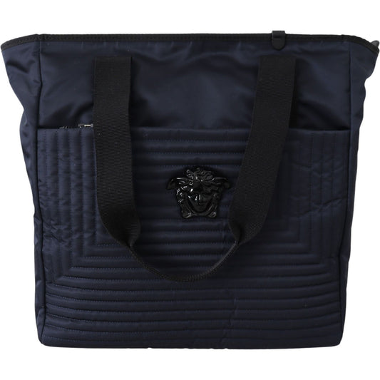 Versace Blue Nylon Tote Bag