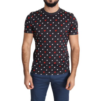 Dolce & Gabbana Dark Gray Hearts Print Cotton Men T-shirt
