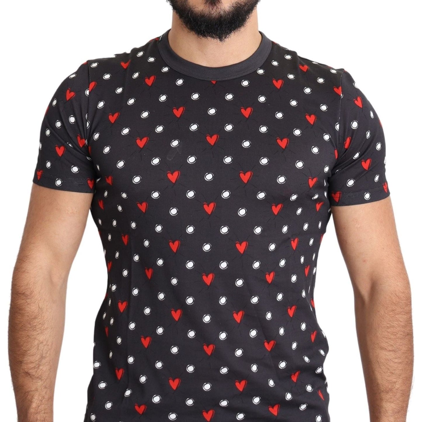 Dolce & Gabbana Chic Gray Cotton T-Shirt with Heart Prints Dolce & Gabbana