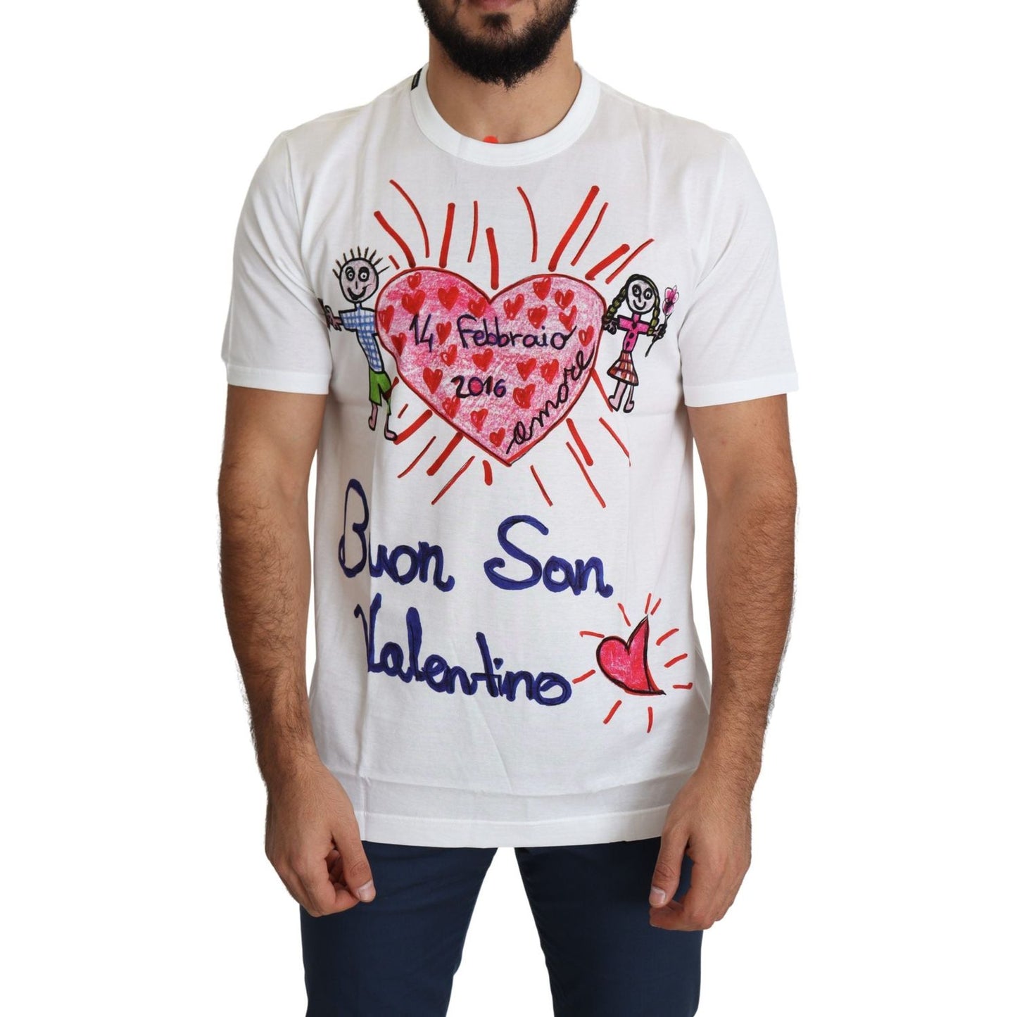 Dolce & Gabbana White Saint Valentine Hearts Print Men T-shirt