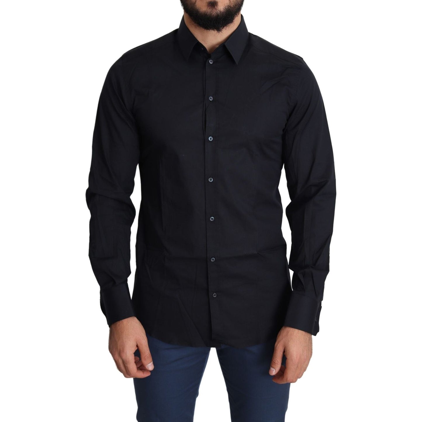 Dolce & Gabbana Blue Cotton Formal GOLD Dress Shirt