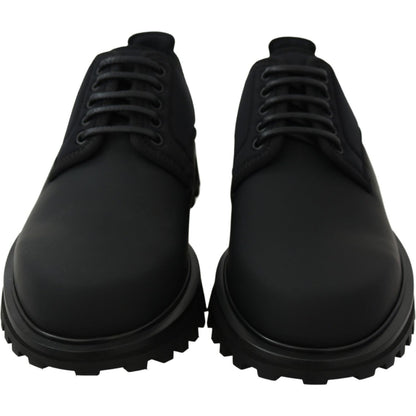 Dolce & Gabbana Black Rubberized Calfskin Chunky Derby Vulcano Shoes