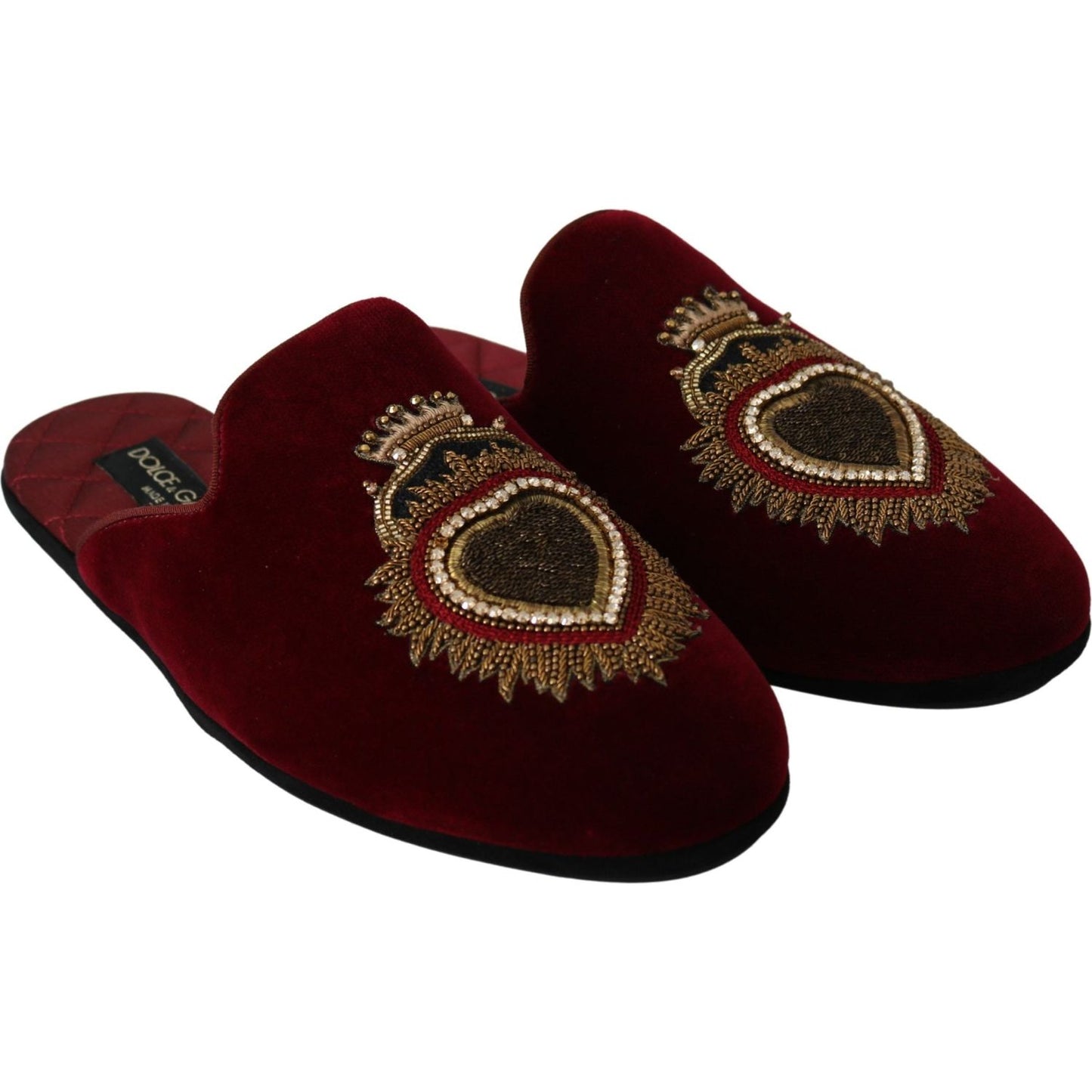 Dolce & Gabbana Red Velvet Embroidered Slides Dolce & Gabbana