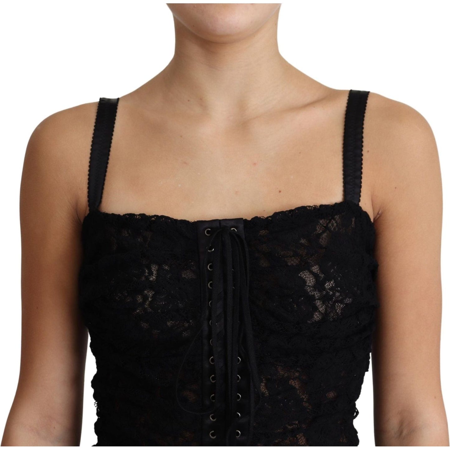 Dolce & Gabbana Elegant Black Lace Bustier Mini Dress Dolce & Gabbana