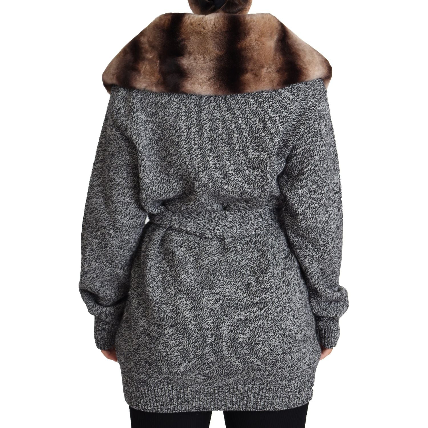 Dolce & Gabbana Gray Cardigan Fur Coat Cashmere Jacket