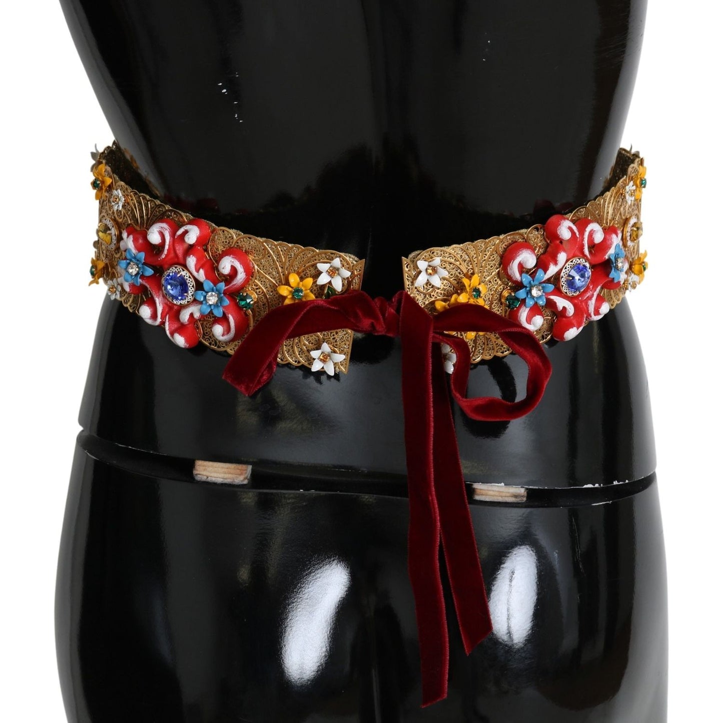 Dolce & Gabbana Embellished Floral Crystal Wide Waist Golden Belt