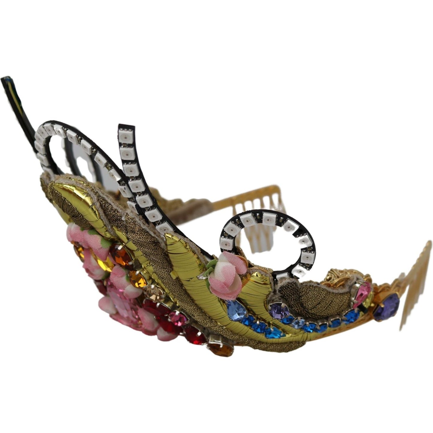 Dolce & Gabbana Gold Brass Floral Crystals LED Lights Crown Tiara Diadem