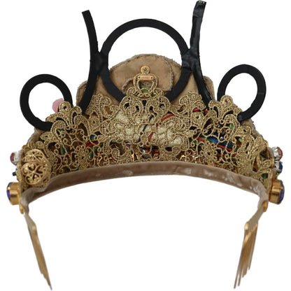 Dolce & Gabbana Gold Brass Floral Crystals LED Lights Crown Tiara Diadem
