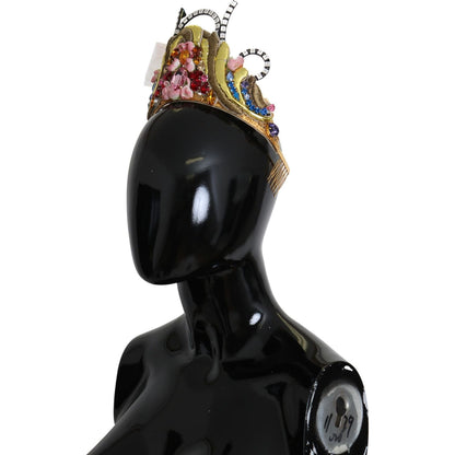 Dolce & Gabbana Gold Brass Floral Crystals LED Lights Crown Tiara Diadem