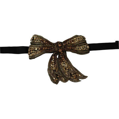 Dolce & Gabbana Gold Tone Silk Rhinestone Embellished Women Bowtie