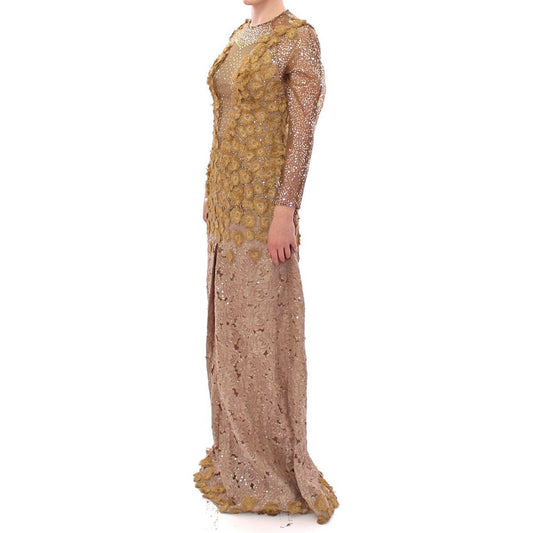 Lanre Da Silva Ajayi Exquisite Gold Lace Maxi Dress with Crystals Lanre Da Silva Ajayi