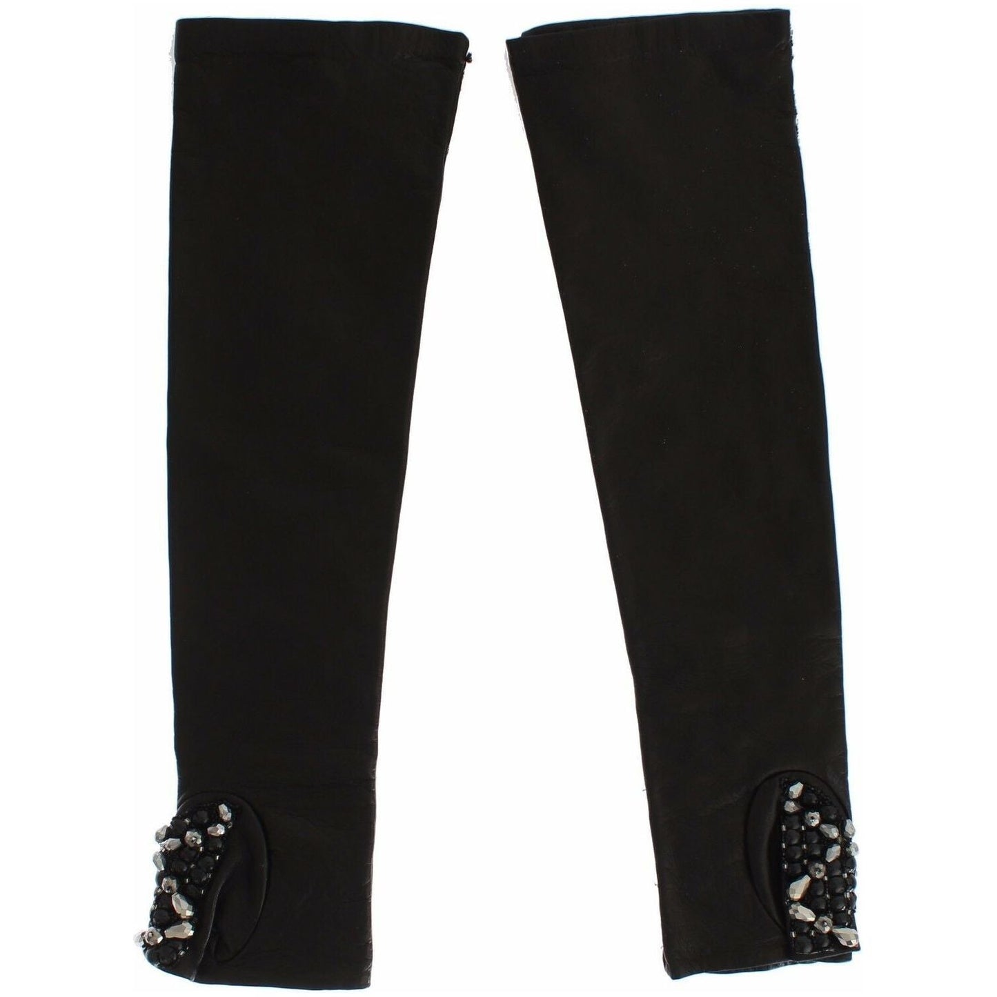 Dolce & Gabbana Black Leather Crystal Beaded Finger Free Gloves