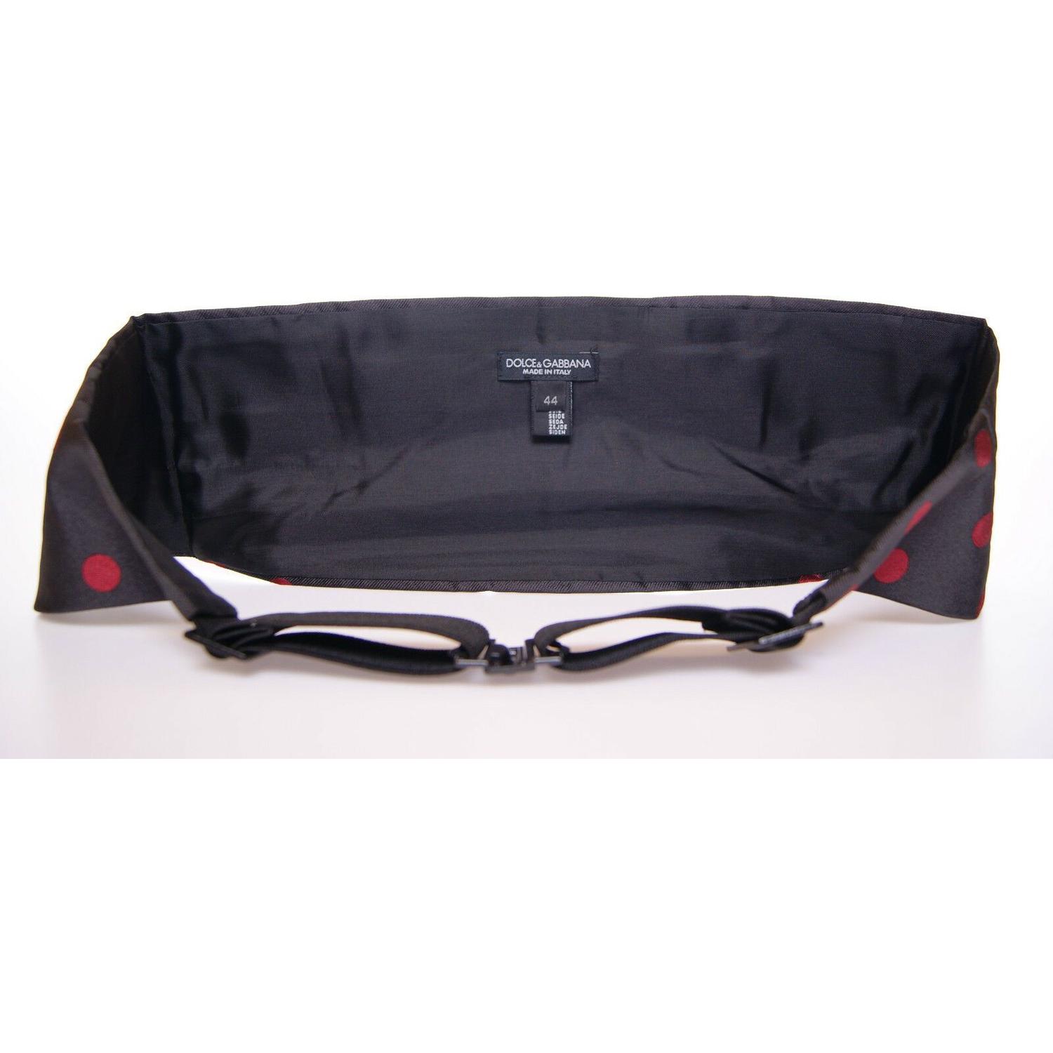 حزام من الحرير الأسود الرائع من دولتشي آند غابانا مع نقاط حمراء