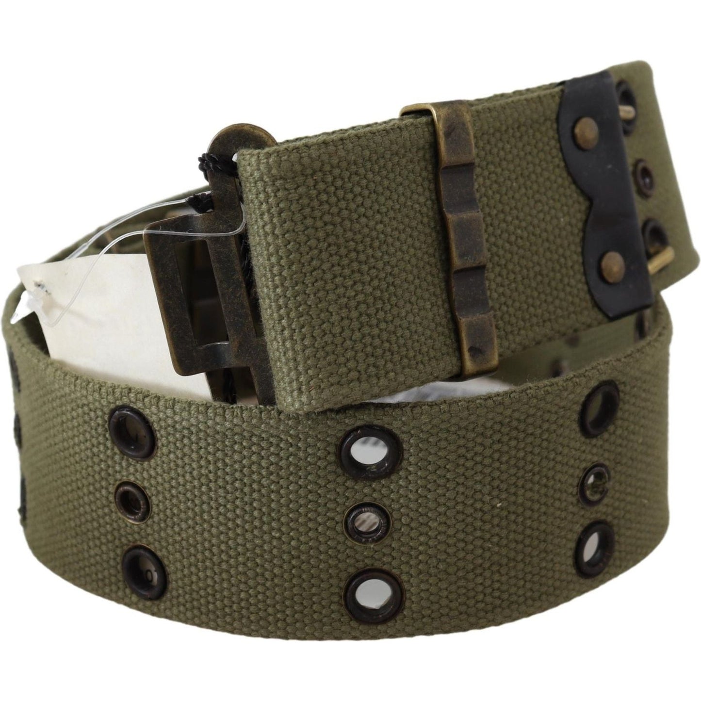 Ermanno Scervino Green 100% Cotton Rustic Bronze Buckle Belt