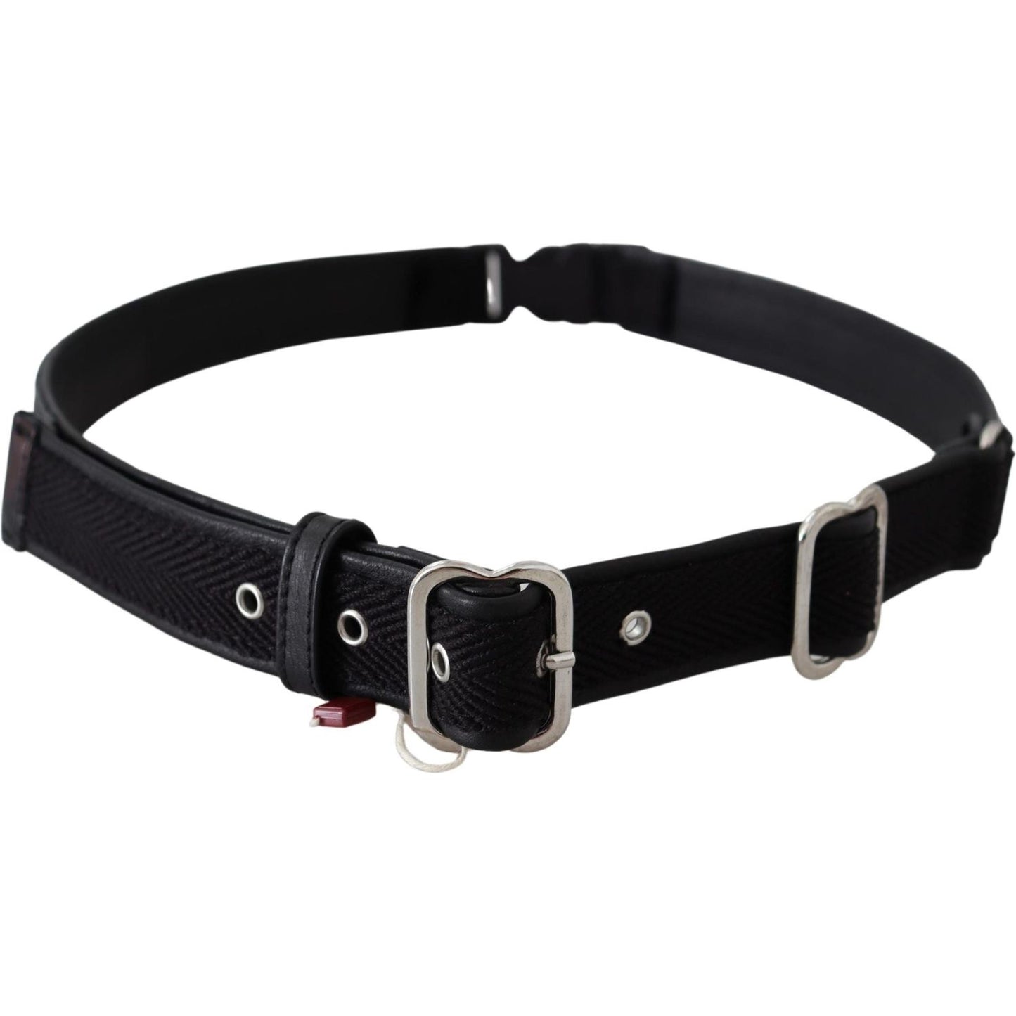 GF Ferre Chic Black Leather Waist Belt with Chrome Buckle Belt GF Ferre