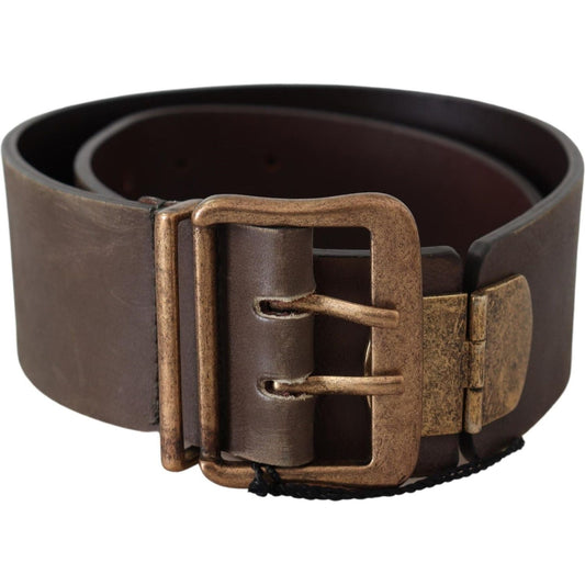 Ermanno Scervino Brown Leather Wide Bronze Buckle Waist Belt