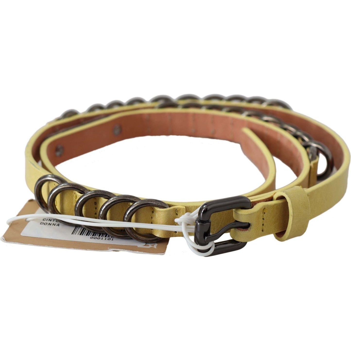 John Galliano Yellow Leather Luxury Slim Buckle Fancy Belt
