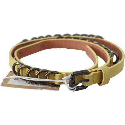 John Galliano Yellow Leather Luxury Slim Buckle Fancy Belt