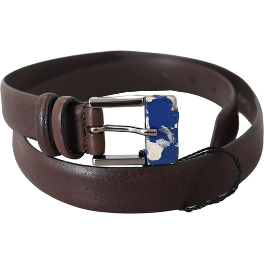 Costume National Brown Genuine Leather Silver Buckle Belt