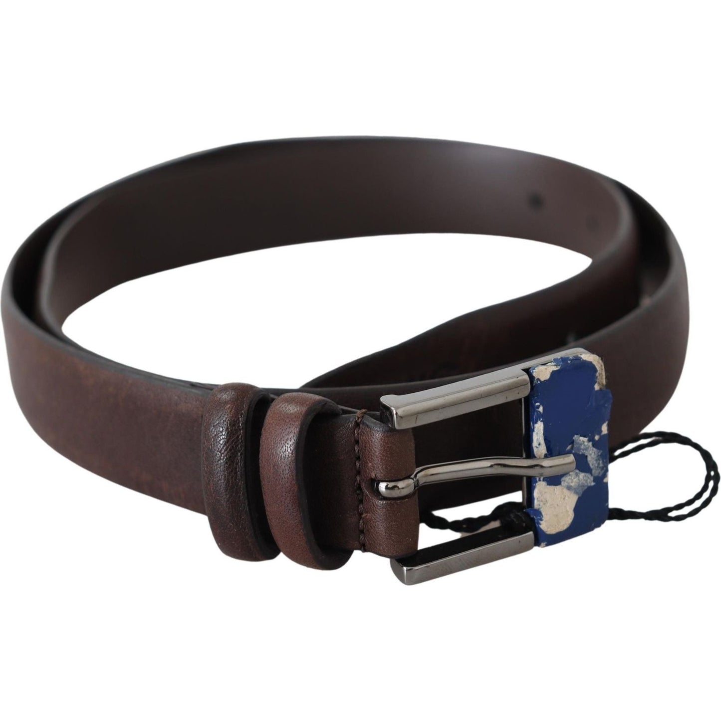 Costume National Elegant Brown Leather Classic Belt with Silver-Tone Buckle Belt Costume National