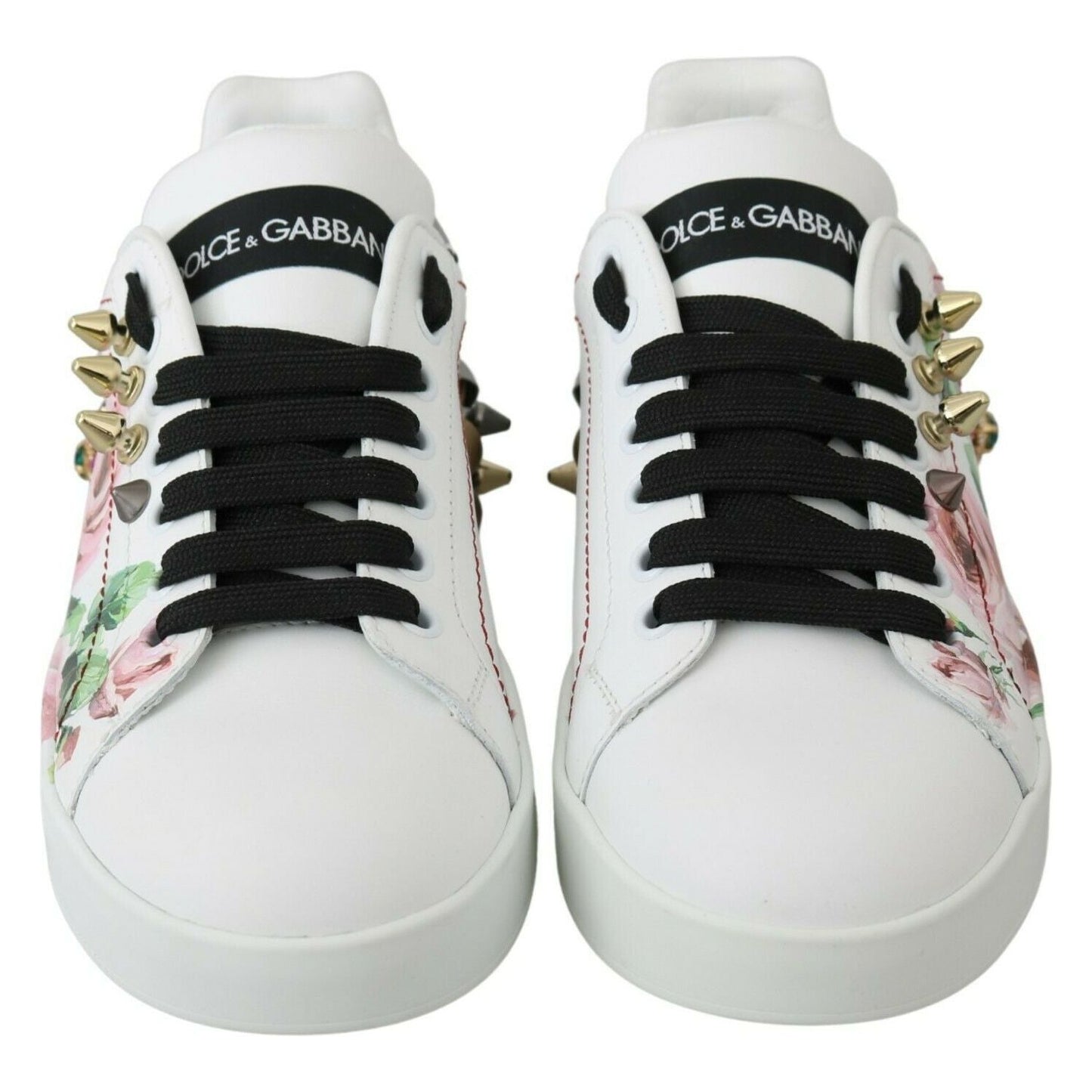 Dolce & Gabbana Floral Crystal-Embellished Leather Sneakers Dolce & Gabbana