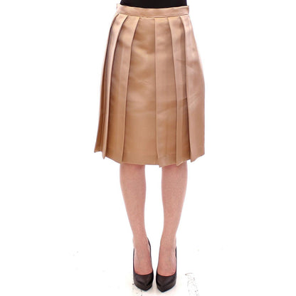 Andrea Incontri Brown Silk Solid Mini Pleated Skirt