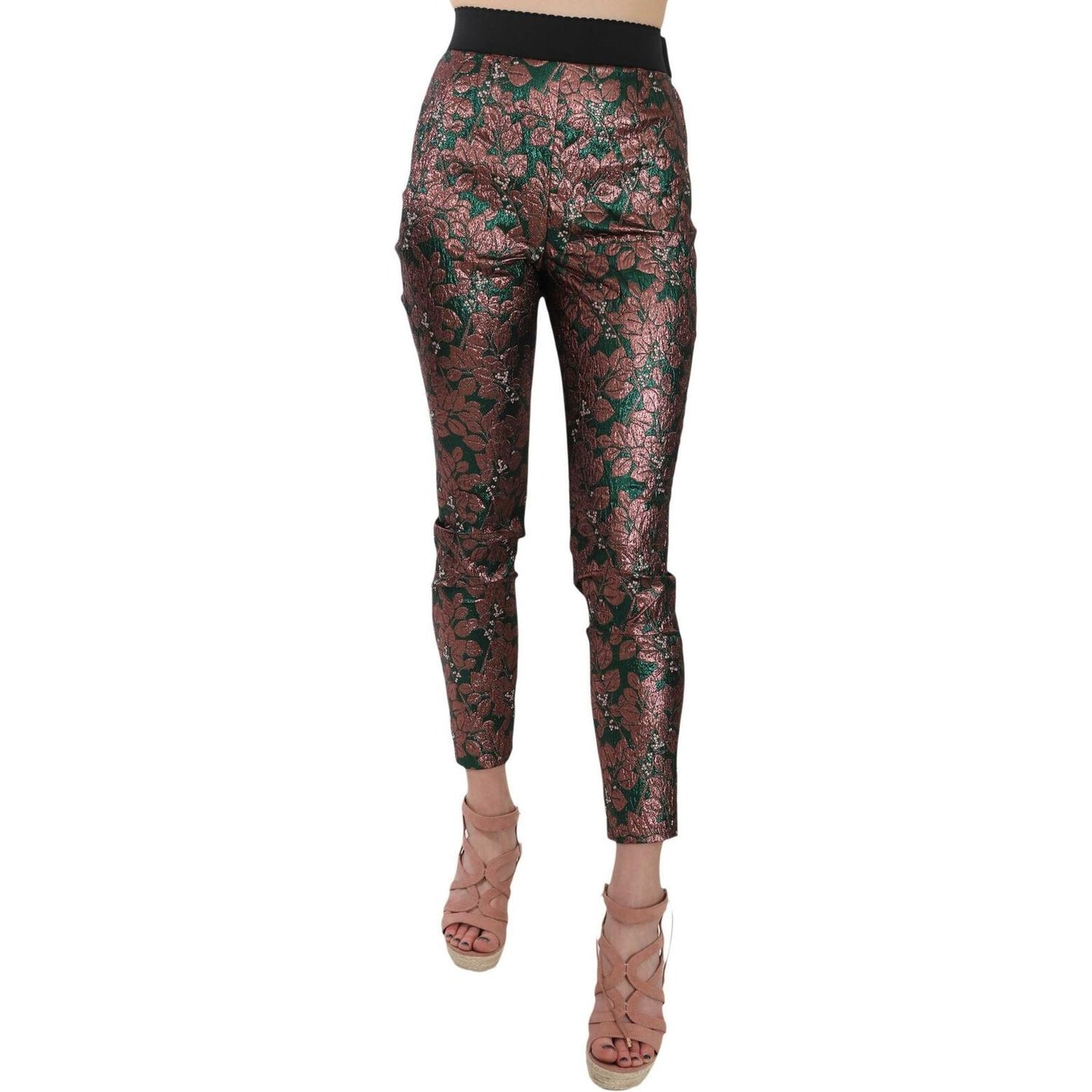 Dolce & Gabbana Multicolor Iridescent Brocade Jacquard Trousers Crop Pants