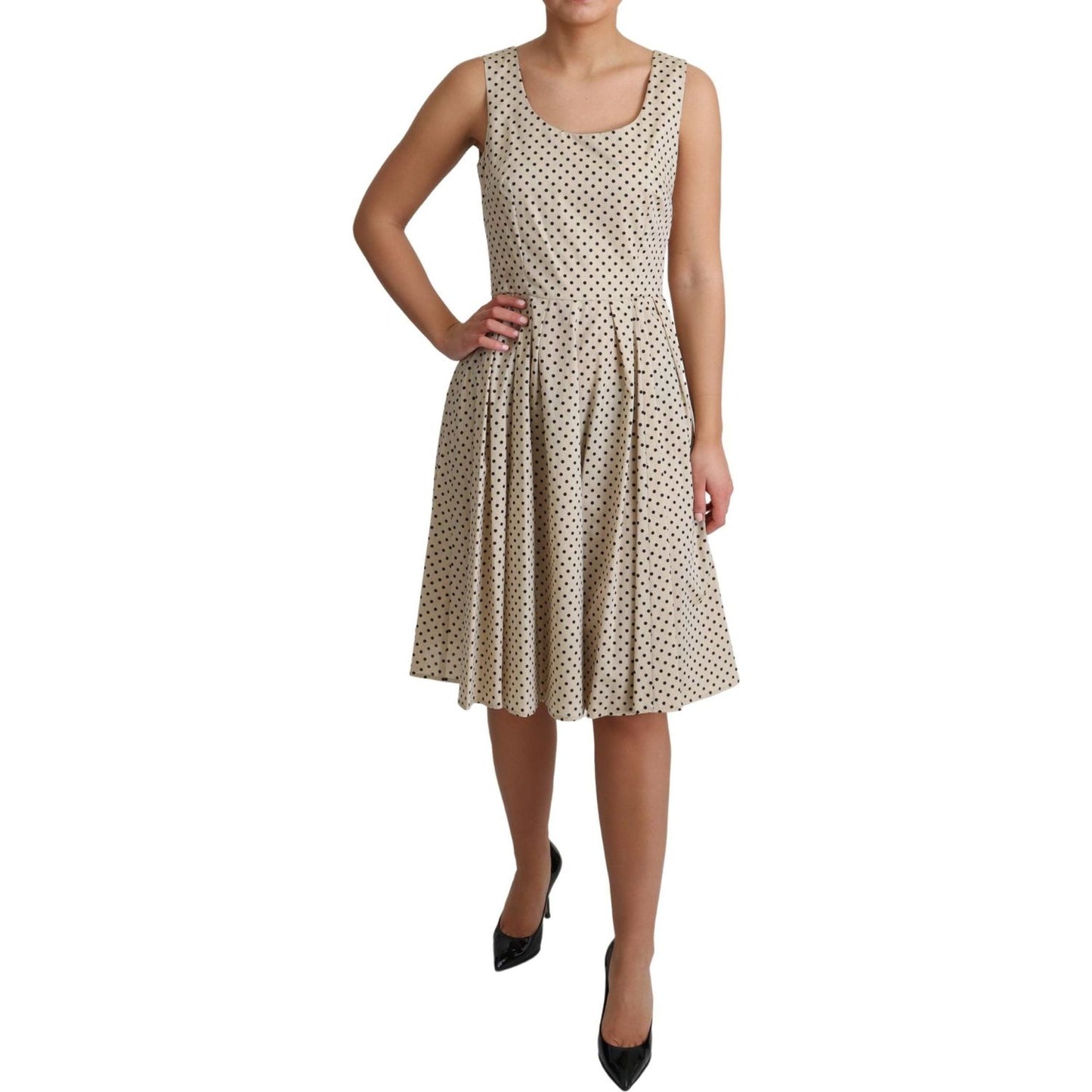Dolce & Gabbana Beige Polka Dotted Cotton A-Line Dress