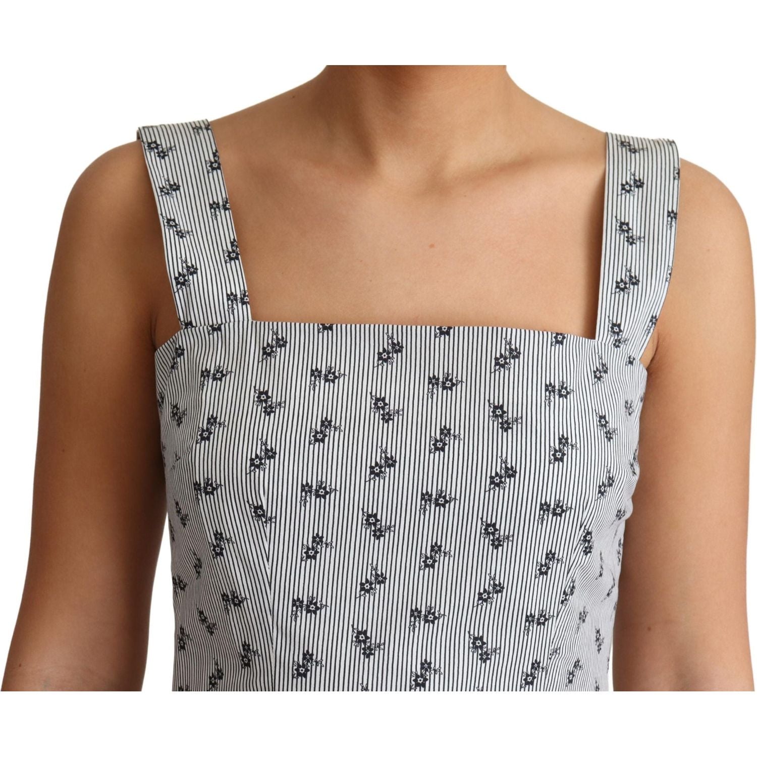 优雅条纹花卉 A 字形连衣裙