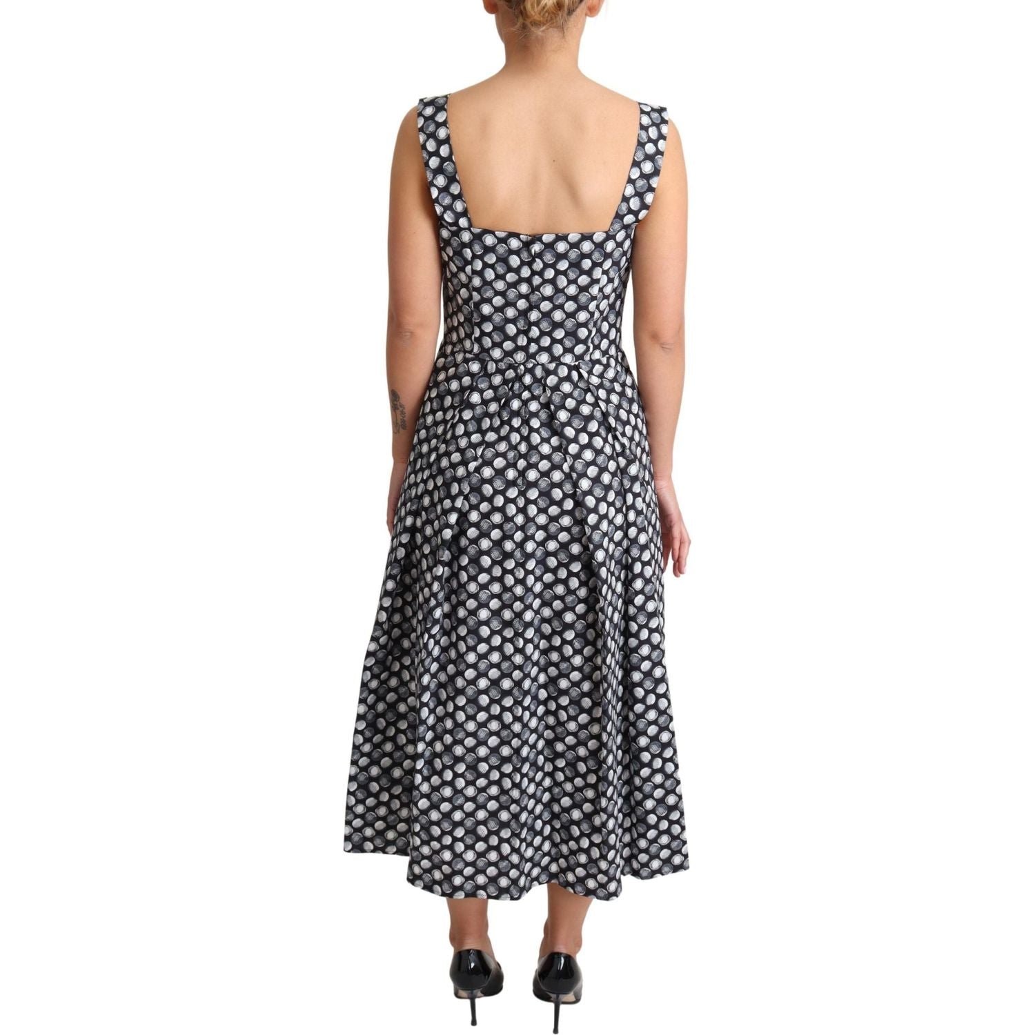 Dolce & Gabbana Blue Geometric Cotton A-Line Gown Dress