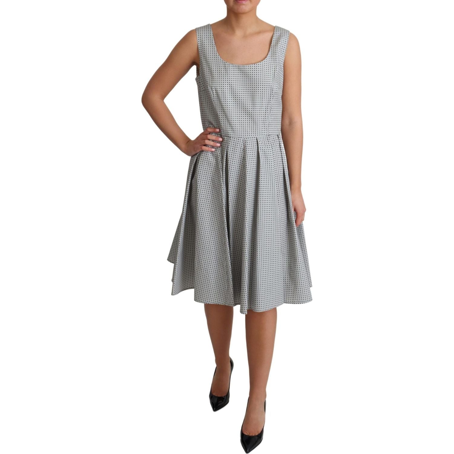 时尚圆点无袖 A 字形连衣裙