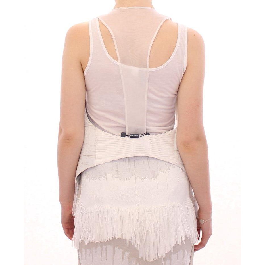 Arzu Kaprol White Lashes Open Back Vest Jacket