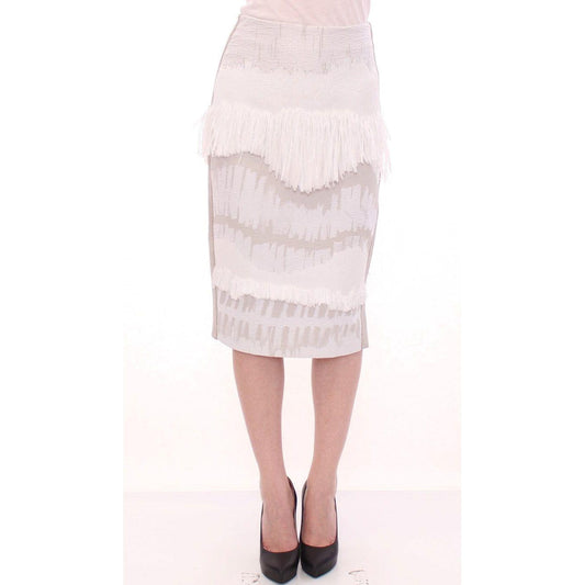 Arzu Kaprol White Acrylic Straight Pencil Skirt