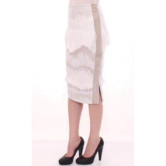 Arzu Kaprol Elegant Pencil Skirt in White and Gray Tones Arzu Kaprol