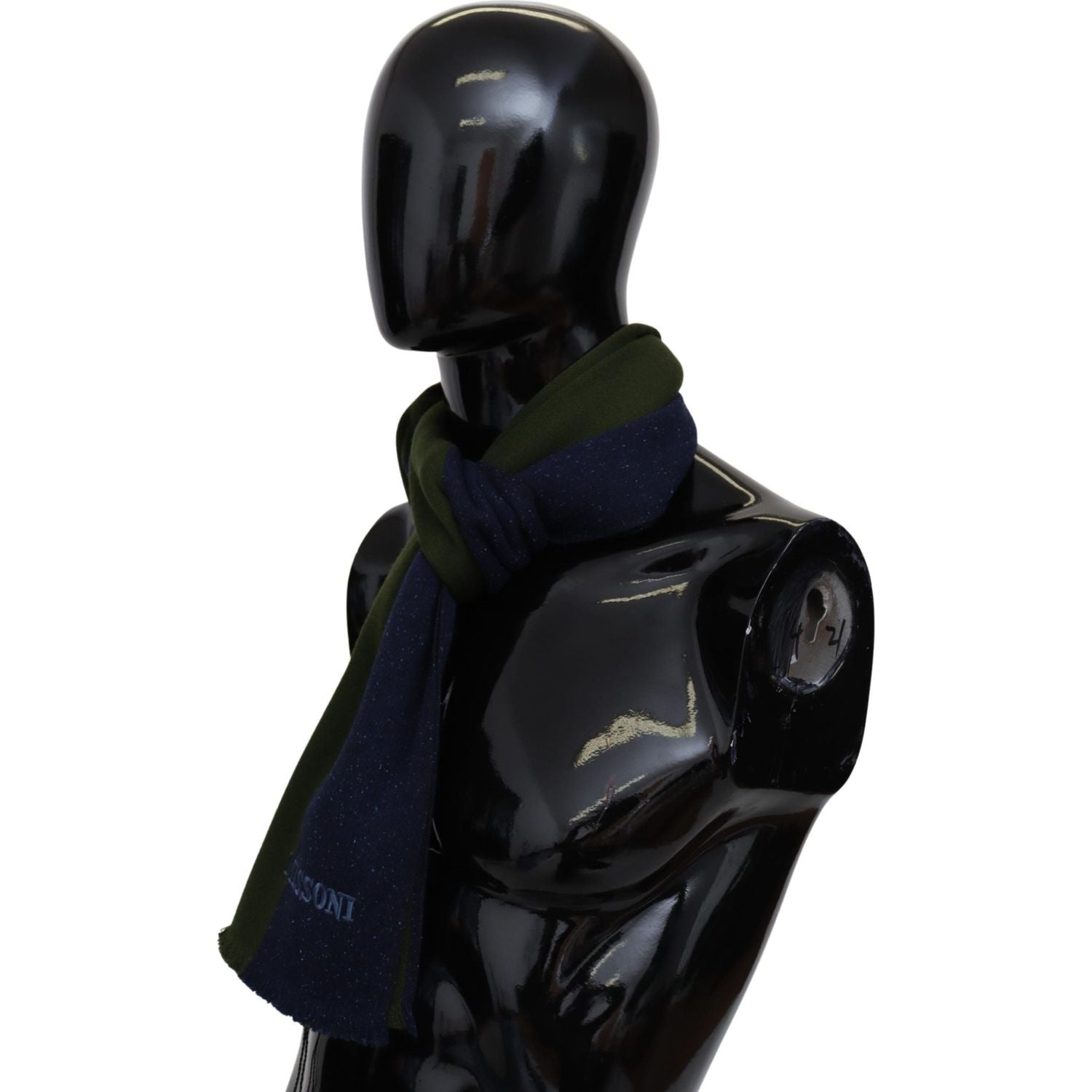 带条纹和徽标刺绣的正宗羊毛围巾