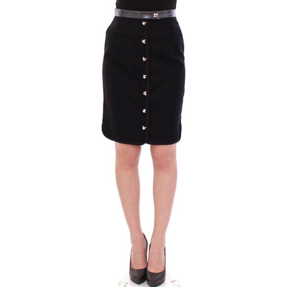 Corrado De Biase Black Metal Buttons Cotto Wool Skirt