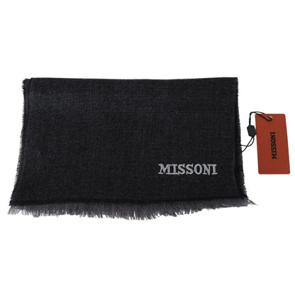 Missoni Black Striped Wool Unisex Neck Wrap Scarf