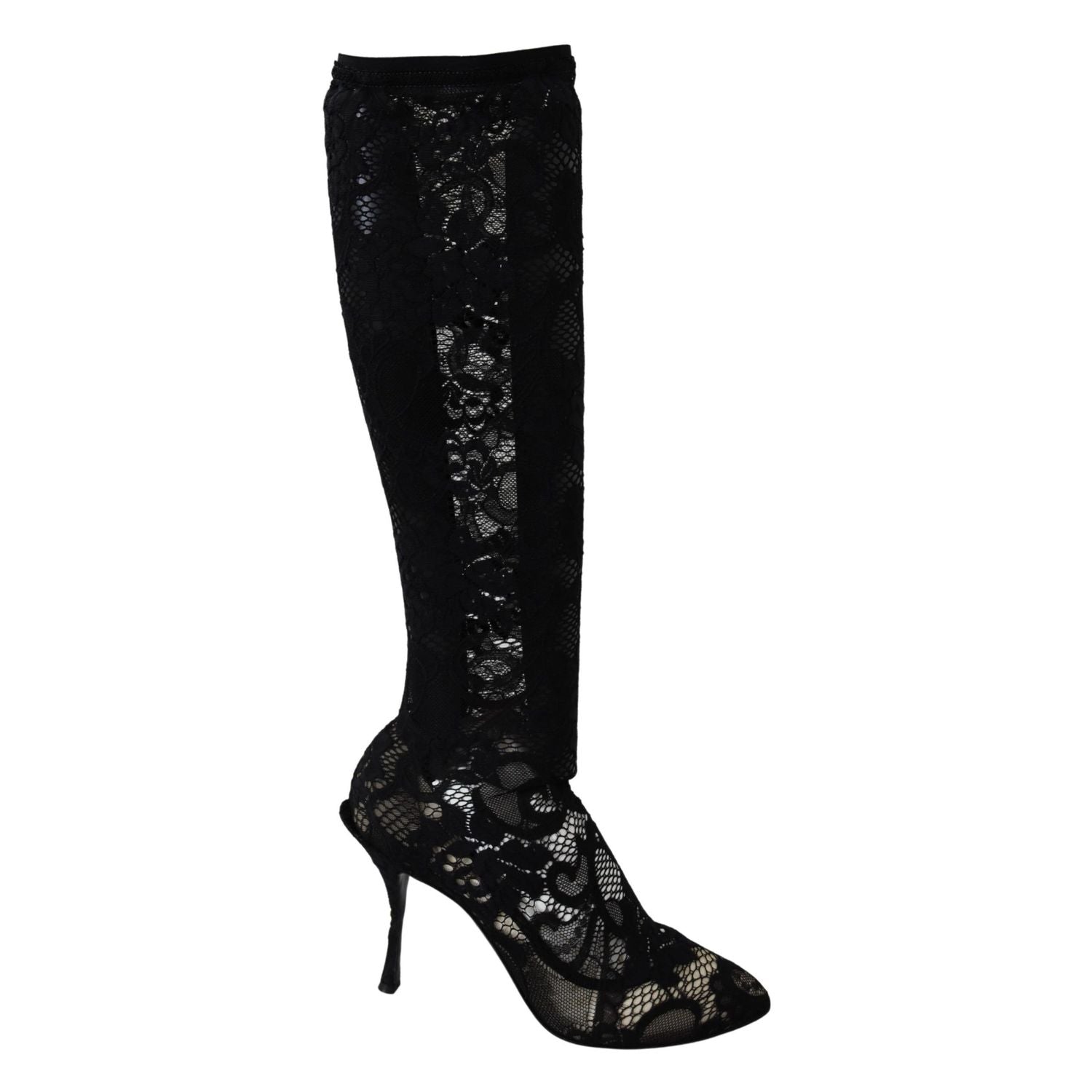 Dolce & Gabbana Black Taormina Lace Socks Boots Shoes Pumps