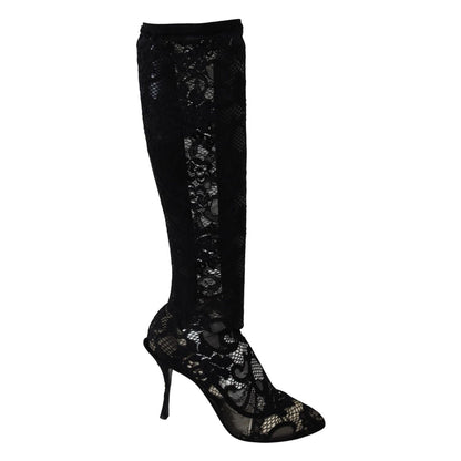 Dolce & Gabbana Black Taormina Lace Socks Boots Shoes Pumps