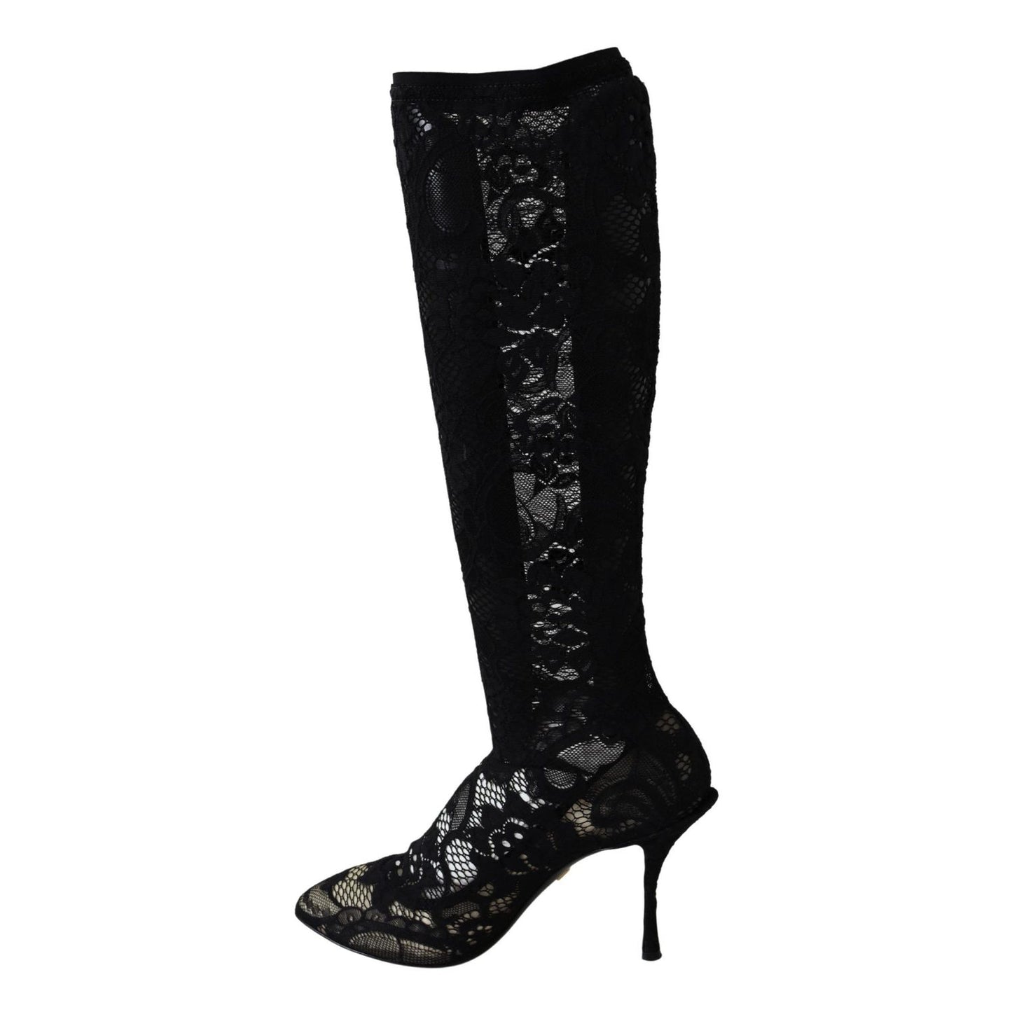 Dolce & Gabbana Black Taormina Lace Socks Boots Shoes Pumps