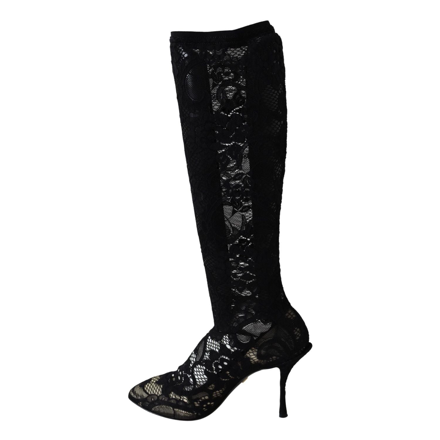 Dolce & Gabbana Black Taormina Lace Socks Boots Shoes Pumps