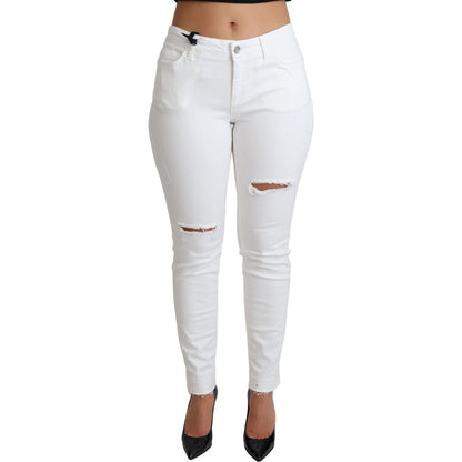 Dolce & Gabbana White Tattered Skinny Denim Cotton Stretch Jeans