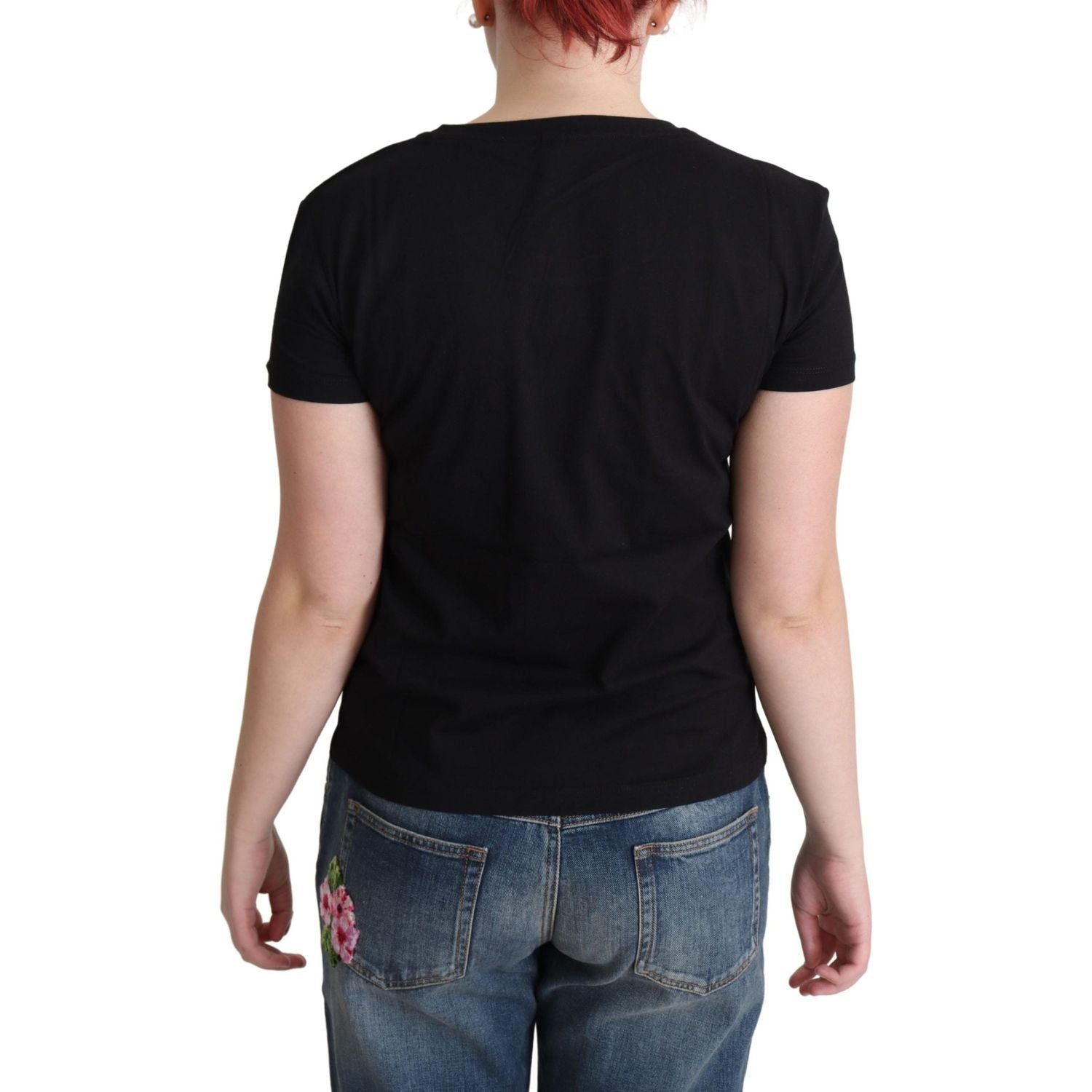 俏皮印花时尚黑色棉质 T 恤