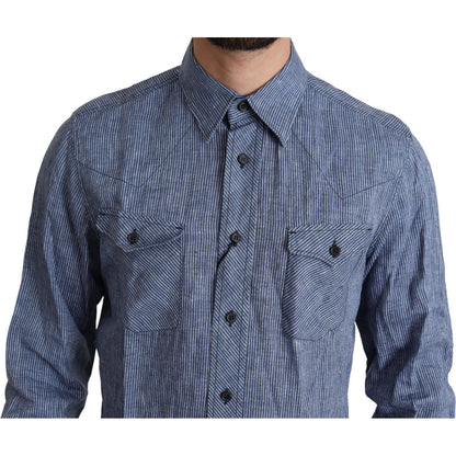 Dolce & Gabbana Blue Stripes Men Casual Button Down Shirt