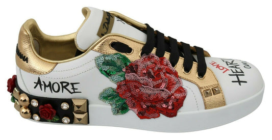 Dolce & Gabbana Elegant Sequined Floral Leather Sneakers Dolce & Gabbana