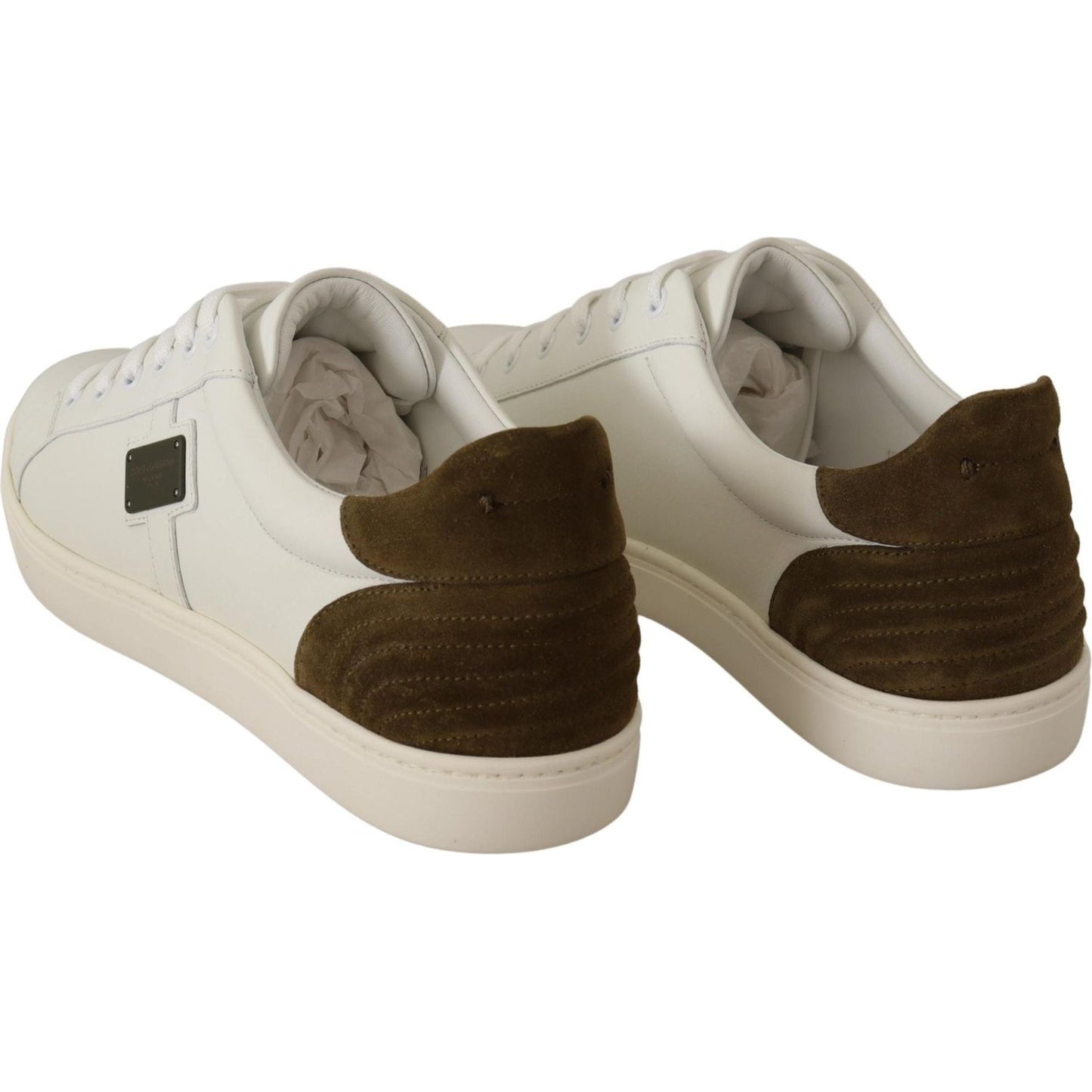 Dolce & Gabbana White Suede Leather Mens Low Tops Sneakers