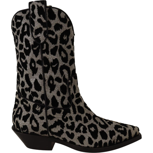 Dolce & Gabbana Elegant Leopard Print Mid Calf Boots